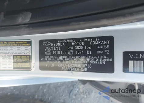 2011 Hyundai Accent Gls from USA, damaged, VIN KMHCN4AC0BU618716